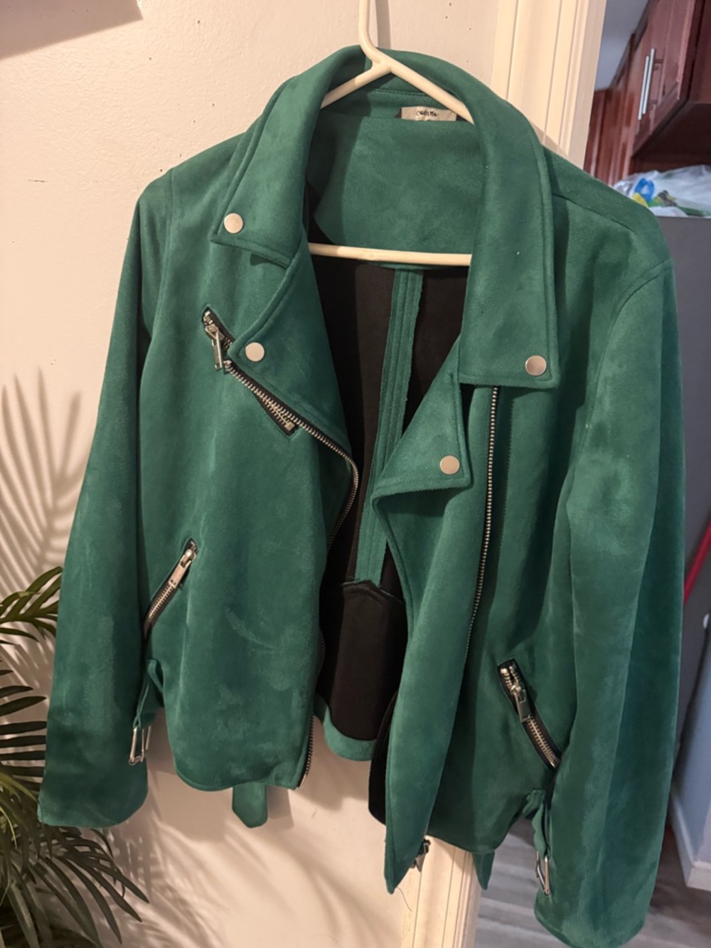 Women's Teal Suede Moto Jacket with Silver Hardware